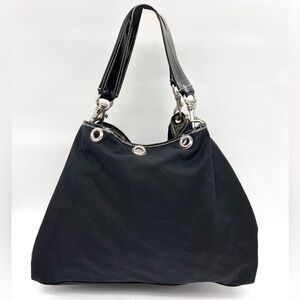 Miu Miu Fabric Patent Silver Grommets Hobo Shoulder Bag Black Made In Italy